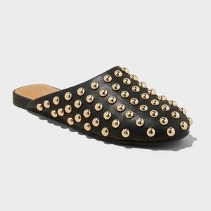 Women’s Channing Studded Slip On Mule Flats Memory Foam Insert a new day black